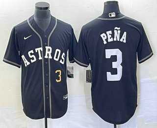 Men%27s Houston Astros #3 Jeremy Pena Number Black Cool Base Stitched Baseball Jersey
